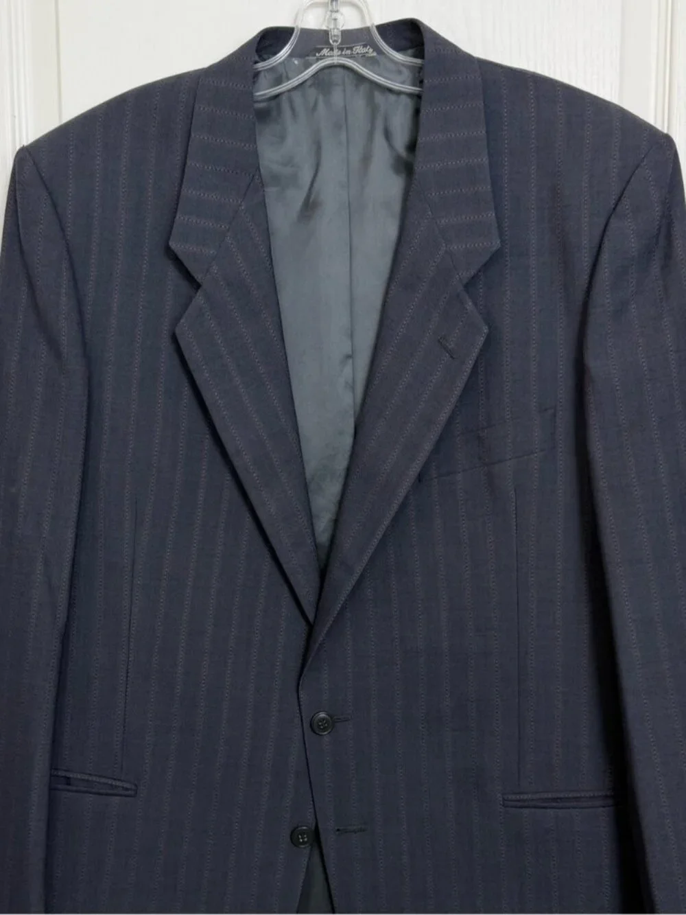 Mani by Giorgio Armani Vintage Wool Pinstripe Blazer Suit Jacket Size 44 Blue